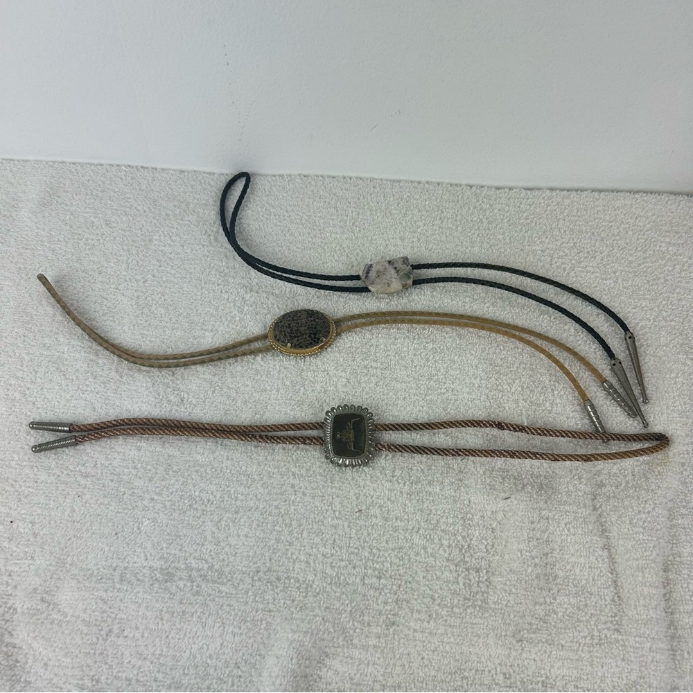 VTG Set of Three Western Bolo Ties - Black, Tan & Brown